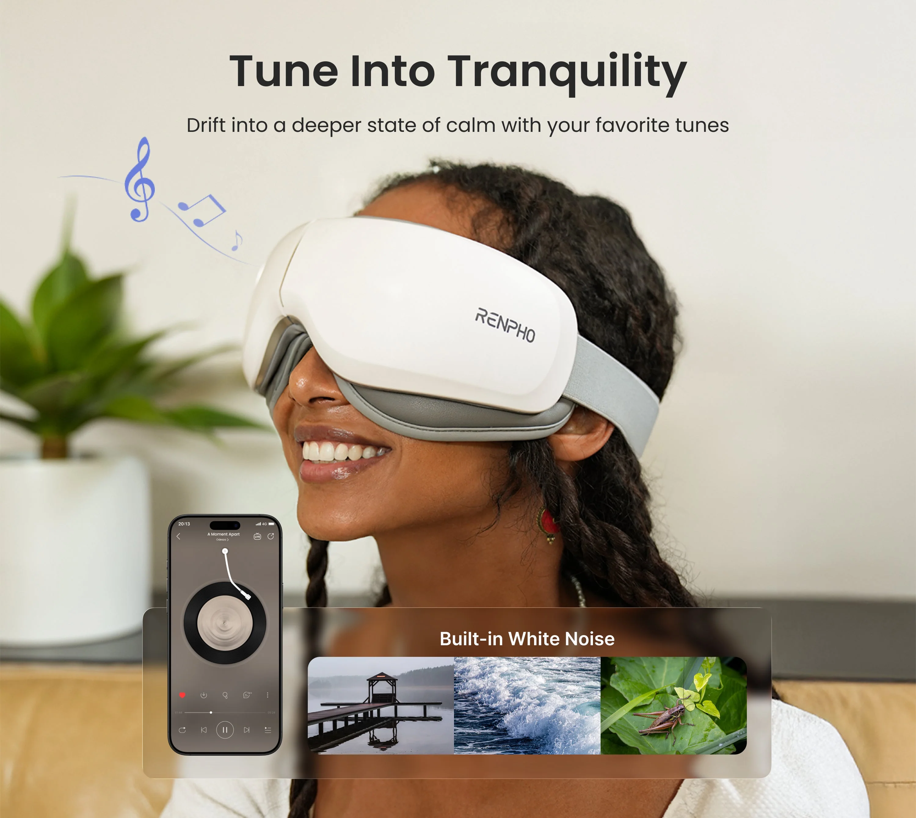 Renpho Eyeris Zen Eye Massager resting on a nightstand